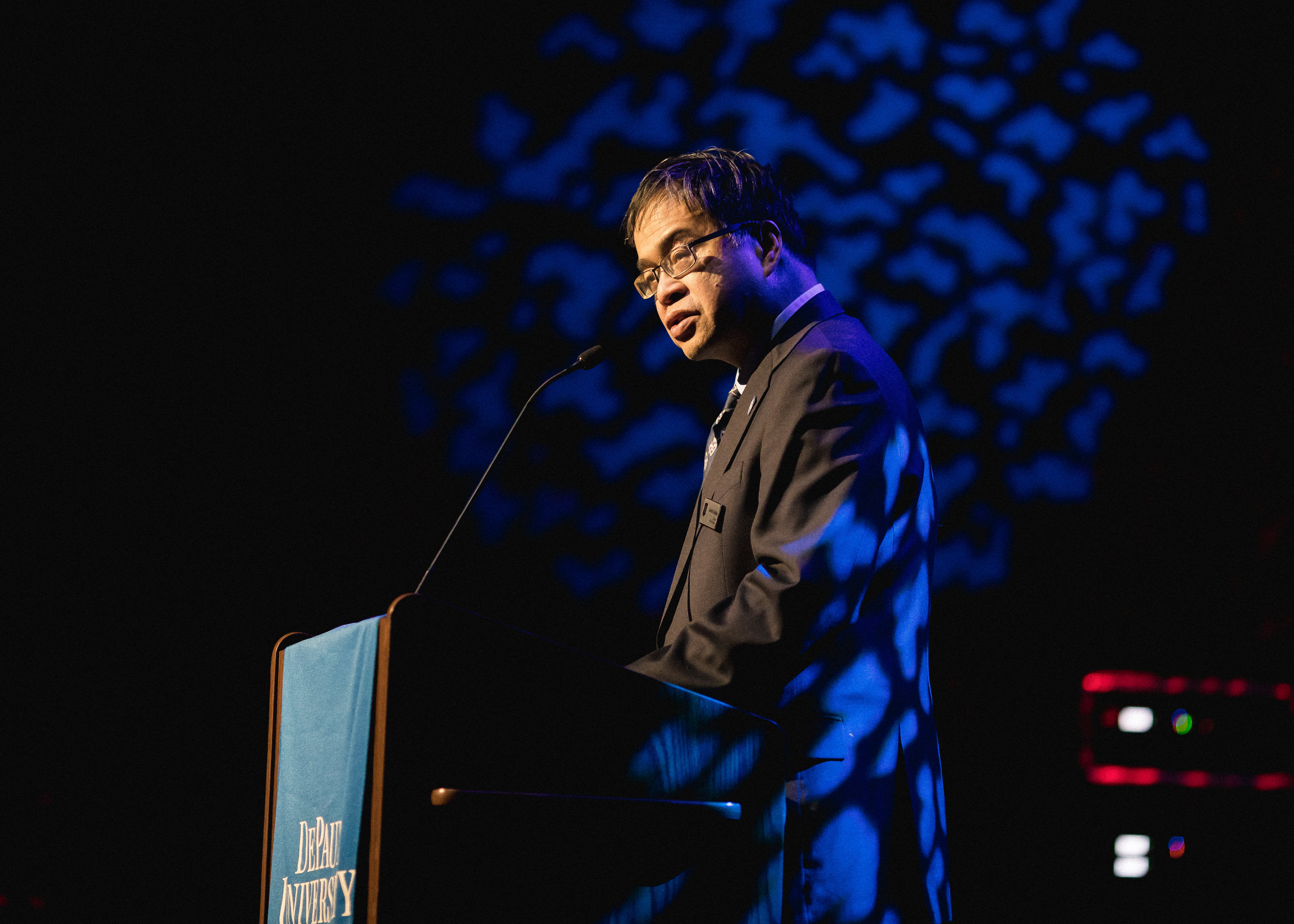 DePaul University President A. Gabriel Esteban welcoming guests to the 2019 LIGHTS UP! Gala.